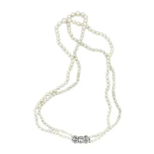 Art Deco Double Strand Japanese Cultured Akoya Pearl Paste Necklace -Sterling Silver 18 & 19 Inch