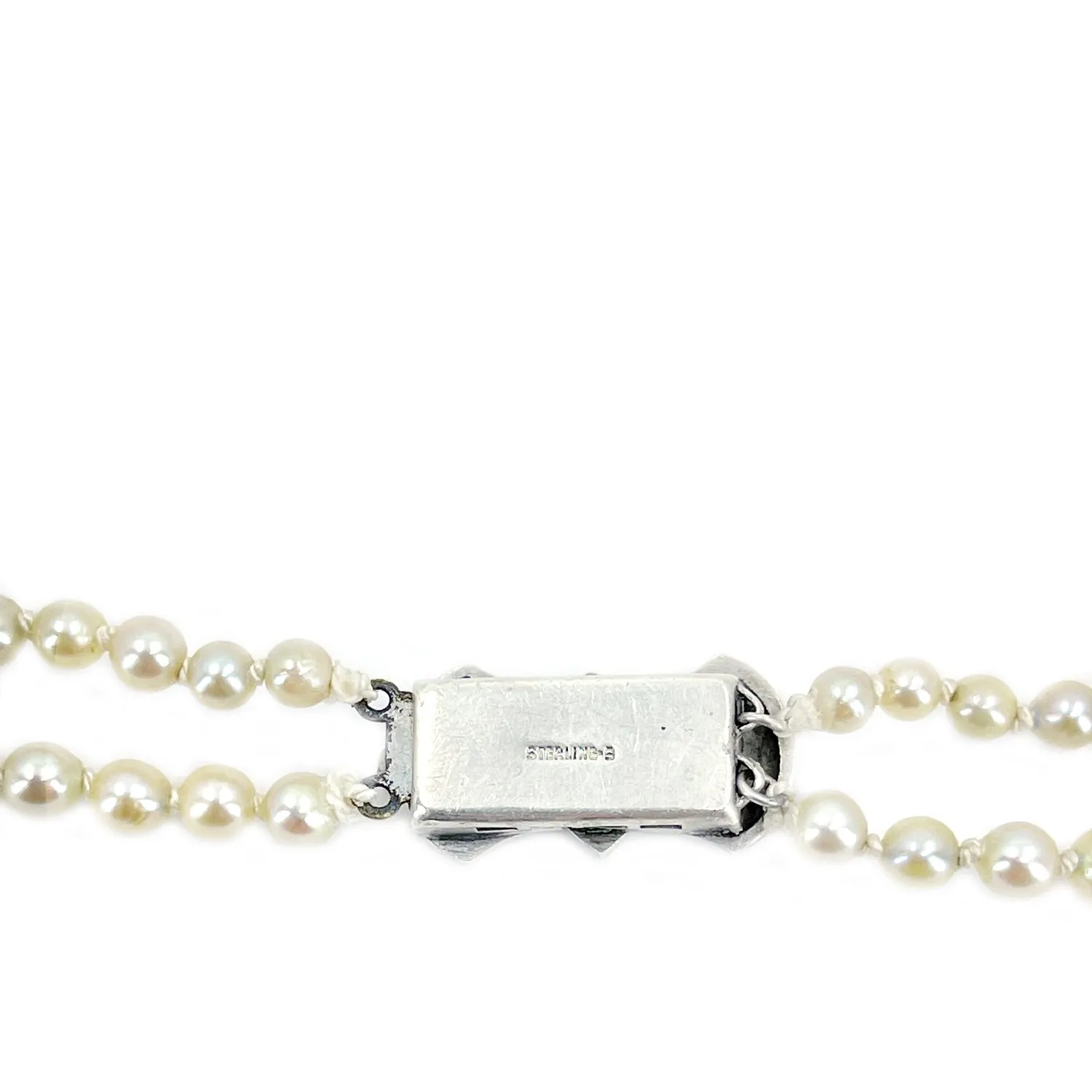 Art Deco Double Strand Japanese Cultured Akoya Pearl Paste Necklace -Sterling Silver 18 & 19 Inch