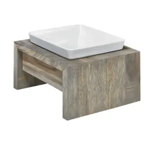 Artisan Rubberwood Single Elevated Dog Bowl Feeder — Fossil