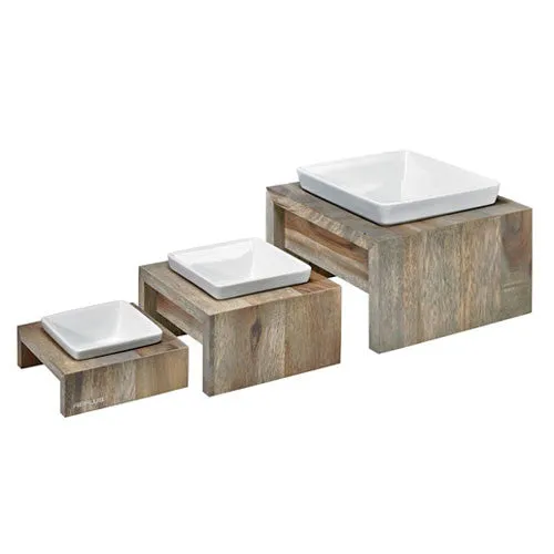 Artisan Rubberwood Single Elevated Dog Bowl Feeder — Fossil