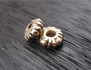 Artisan Striped Gold Bronze Spacer Beads (set of 2)