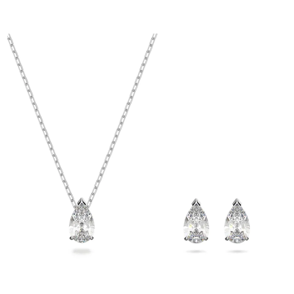 Attract Set, Pear Cut Crystal, White, Rhodium Plated