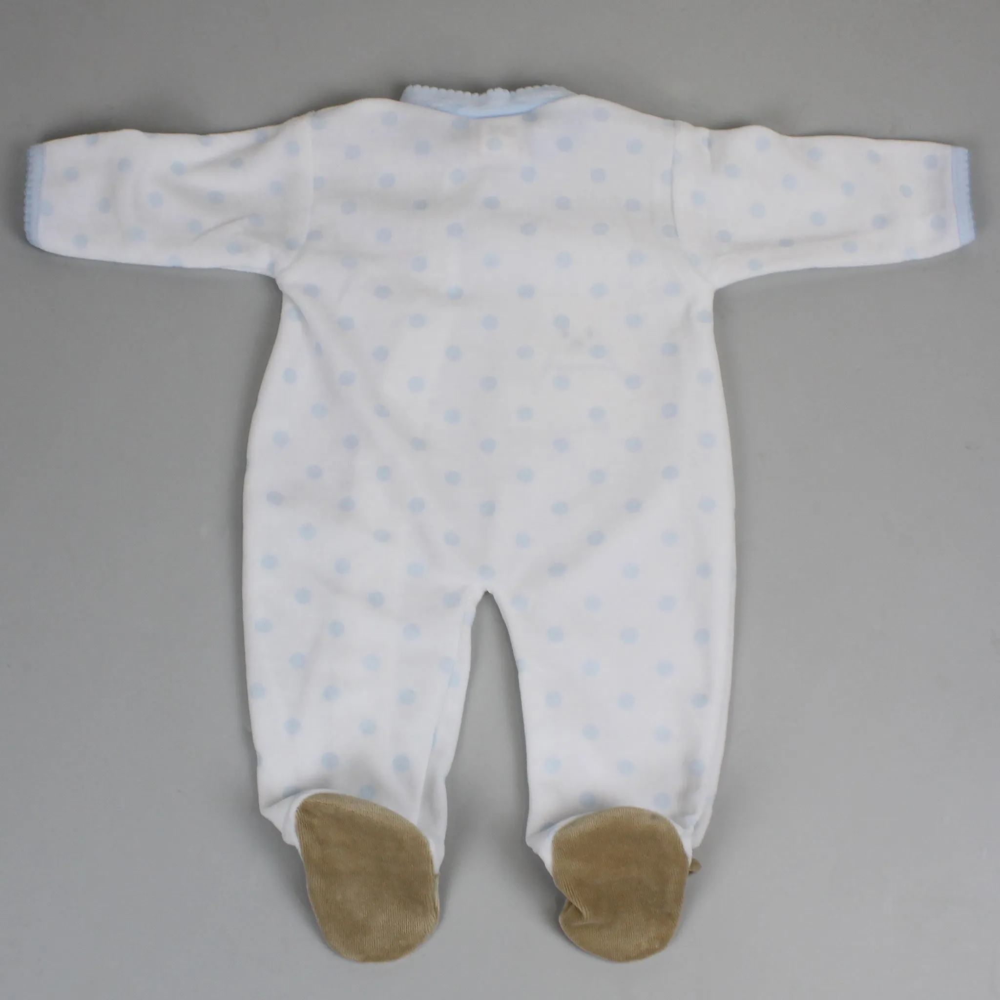 Baby Boys Teddy Polka Dot Velour Snuggle Sleepsuit - Blue and White - Pex