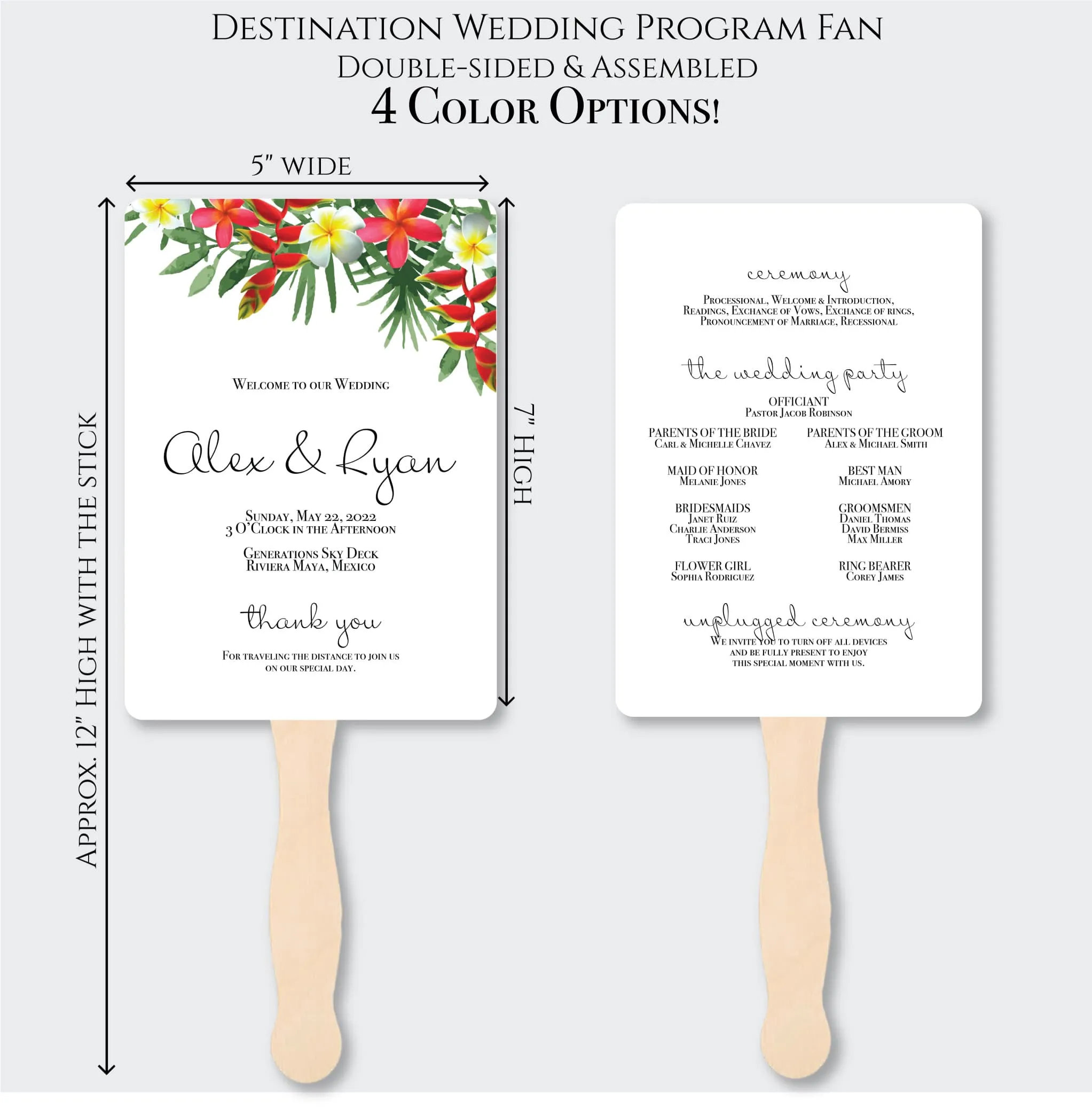 Beach Wedding Program Fans - Tropical