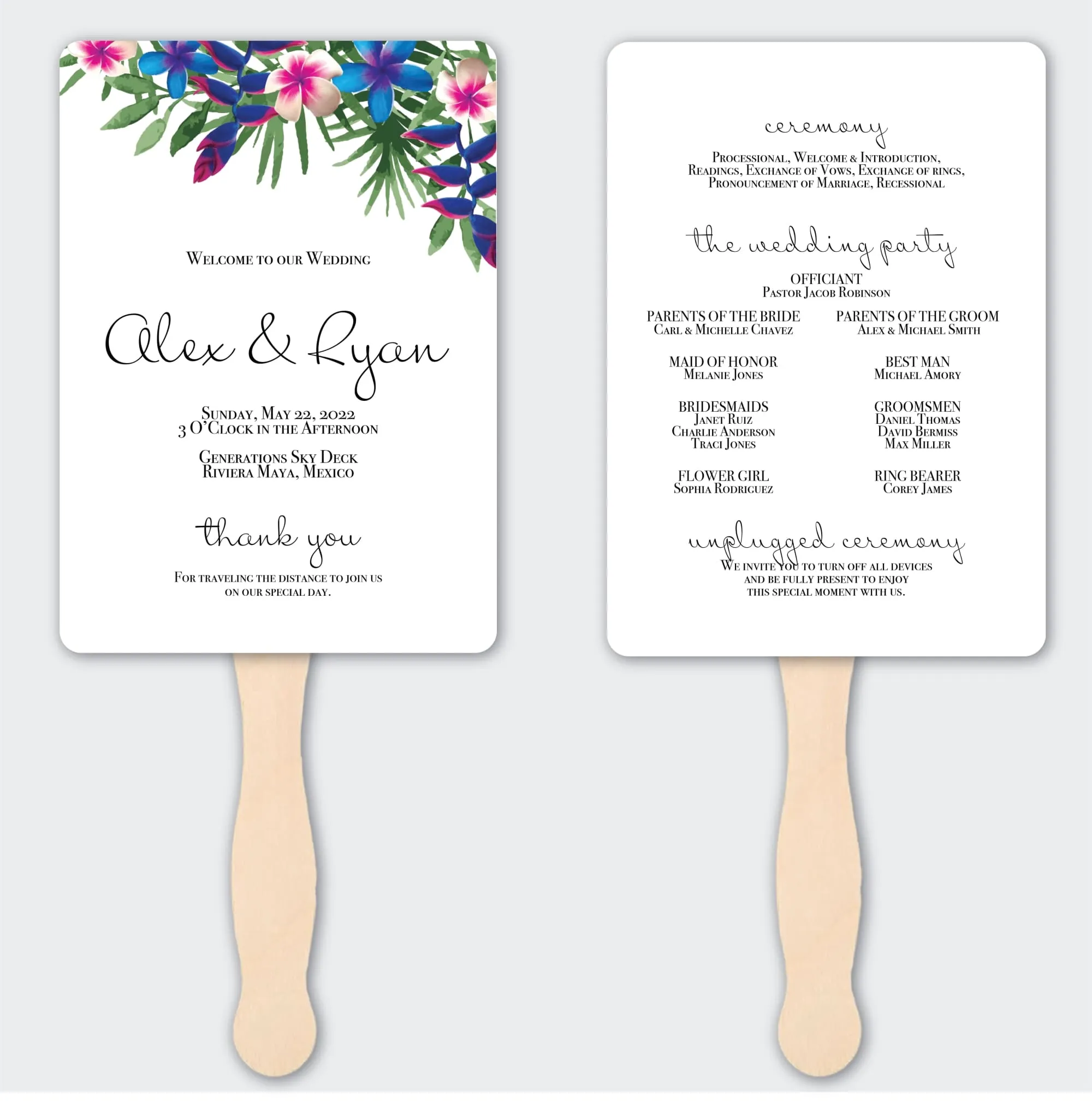 Beach Wedding Program Fans - Tropical