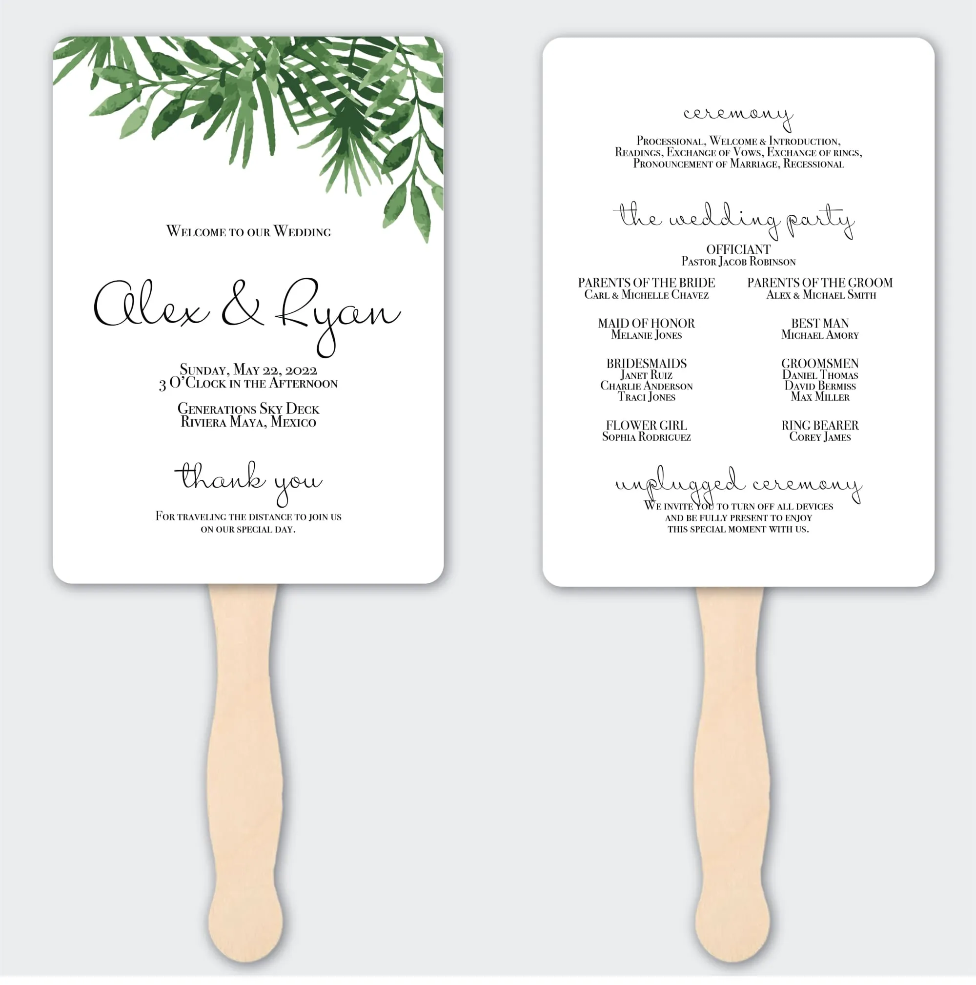 Beach Wedding Program Fans - Tropical