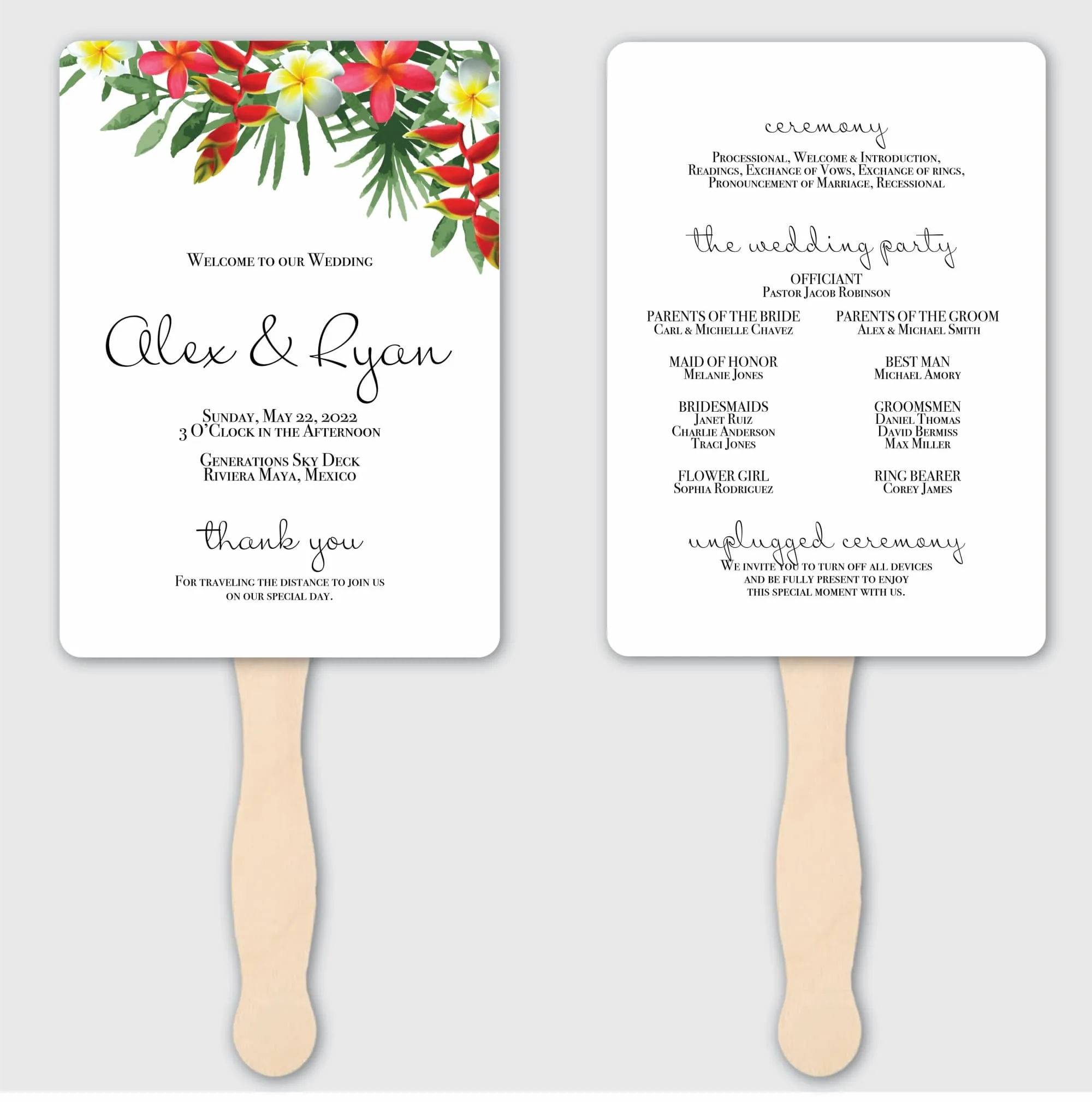 Beach Wedding Program Fans - Tropical