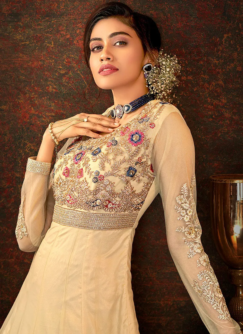 Beige Multi Embroidered Wedding Anarkali Suit