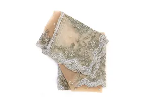 Beige Net Embroidered Dupatta - Scarf