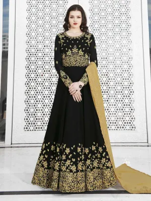 Black And Yellow Golden Embroidered Flared Anarkali Suit