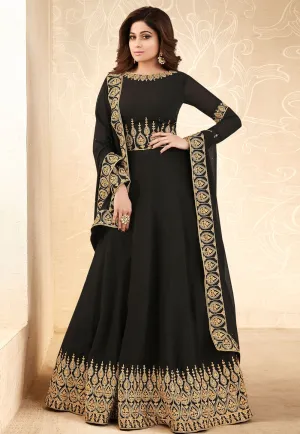 Black Embroidered Georgette Anarkali Suit