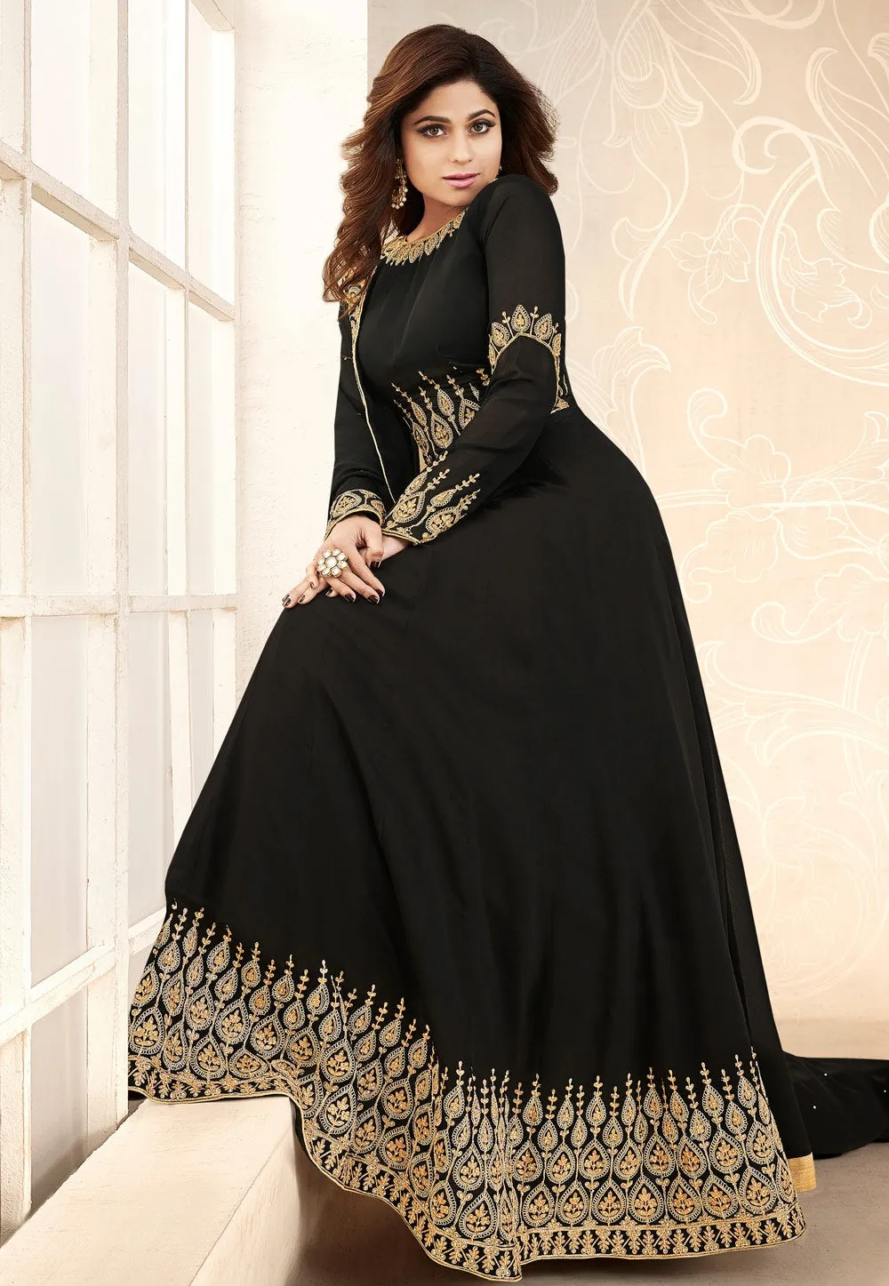 Black Embroidered Georgette Anarkali Suit