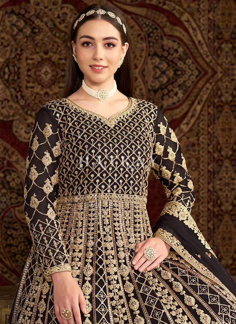 Black Embroidered Traditional Anarkali Suit