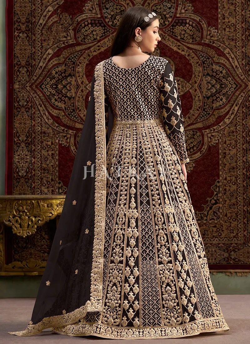Black Embroidered Traditional Anarkali Suit