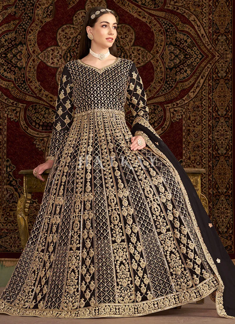 Black Embroidered Traditional Anarkali Suit