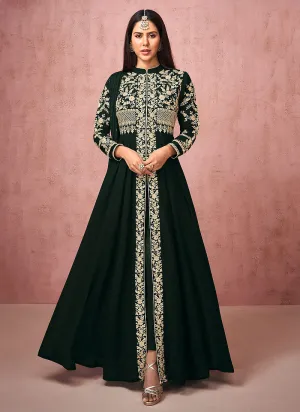 Blackish Green Embroidered Slit Style Anarkali Pant Suit