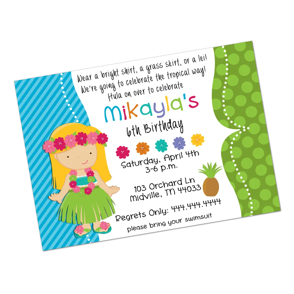 Blonde Luau Girl Digital Birthday Invitation