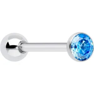 Blue CZ Gem ASTM F-136 Implant Grade Titanium Threadless Barbell Tongue Ring