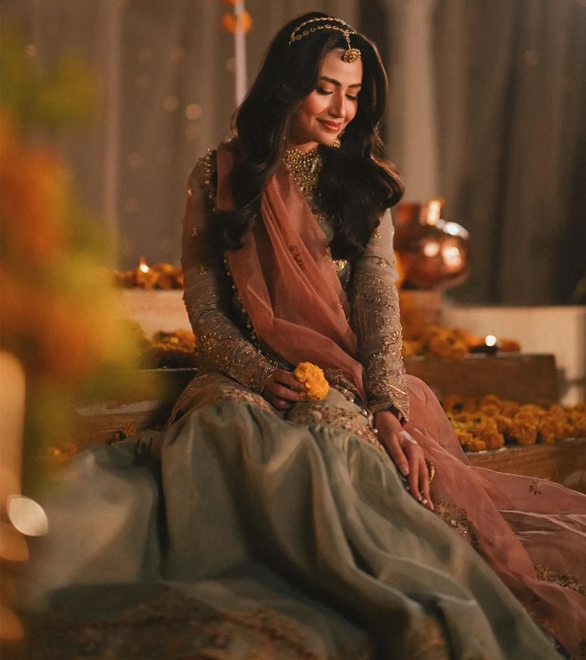 Blue Sharara Kameez Dupatta Pakistani Wedding Dress
