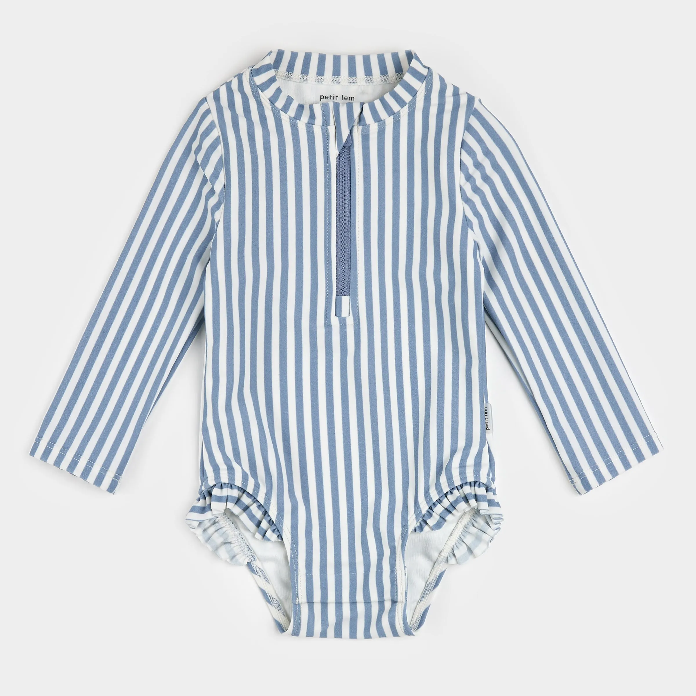 Blue Striped Long-Sleeve One-Piece Swimsuit