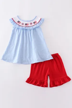 Blue Swiss Dot Flag Embroidery Set