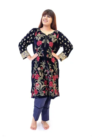Blue Velvet Salwar Kameez - Iznik Designer Suit