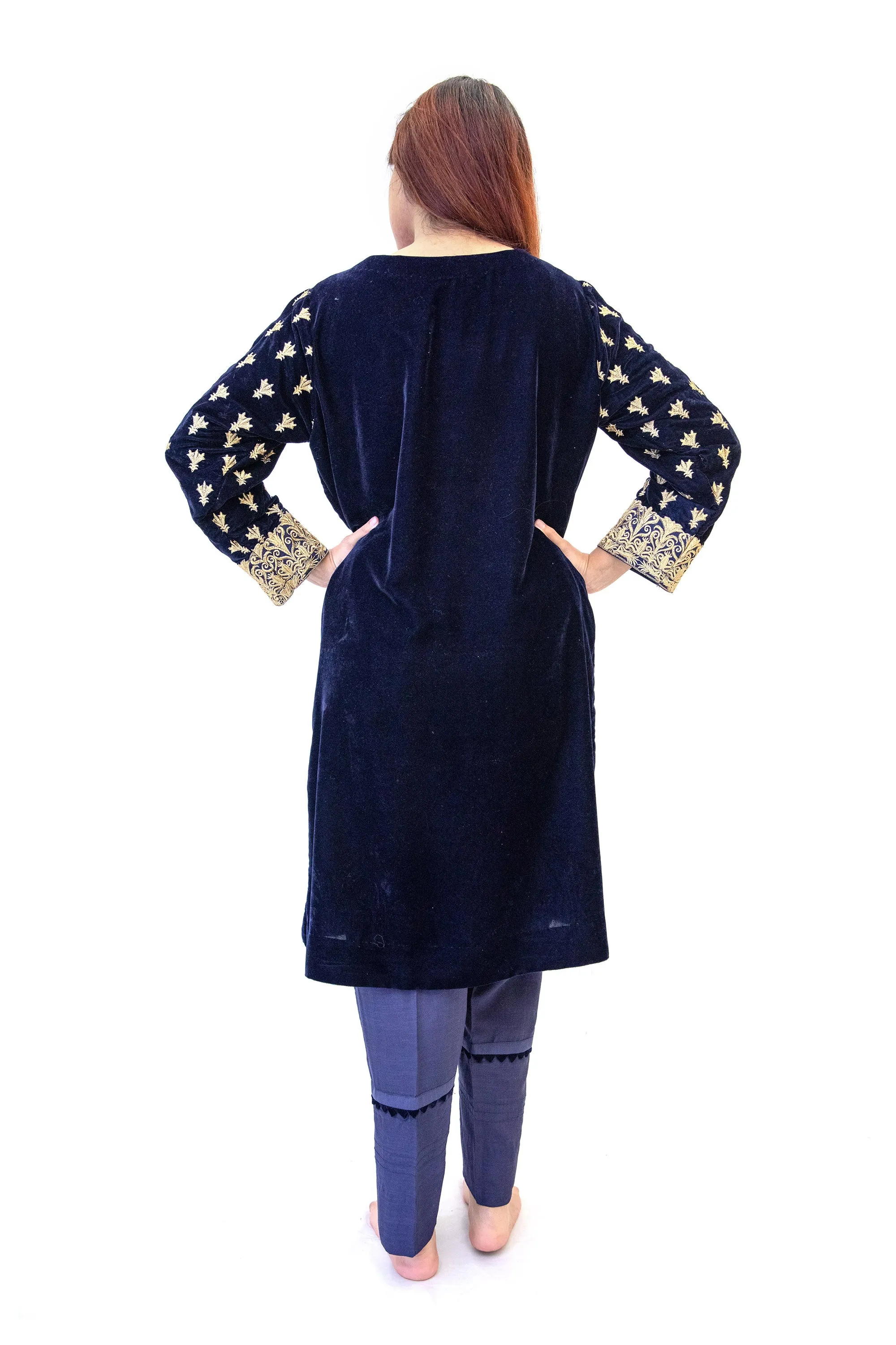 Blue Velvet Salwar Kameez - Iznik Designer Suit