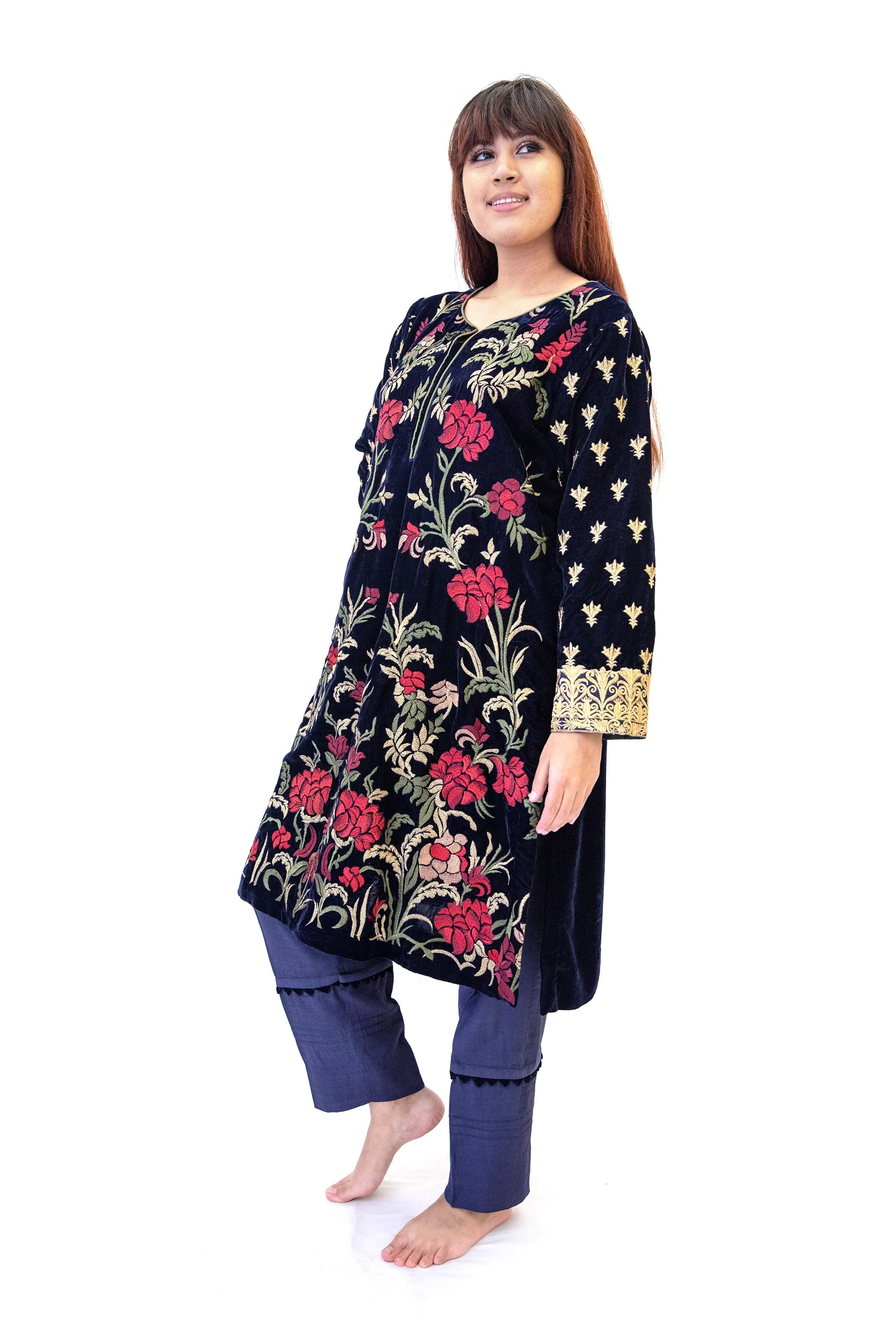 Blue Velvet Salwar Kameez - Iznik Designer Suit