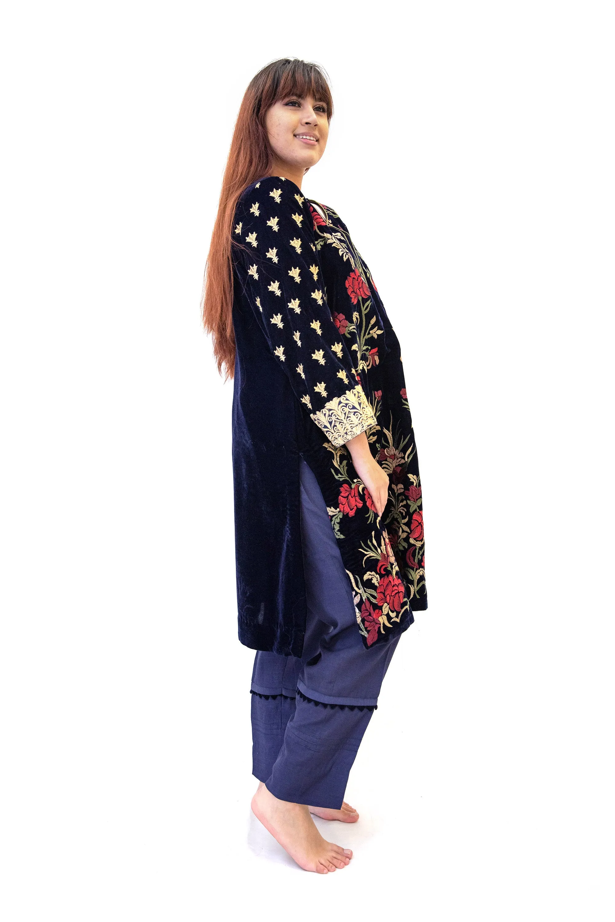 Blue Velvet Salwar Kameez - Iznik Designer Suit