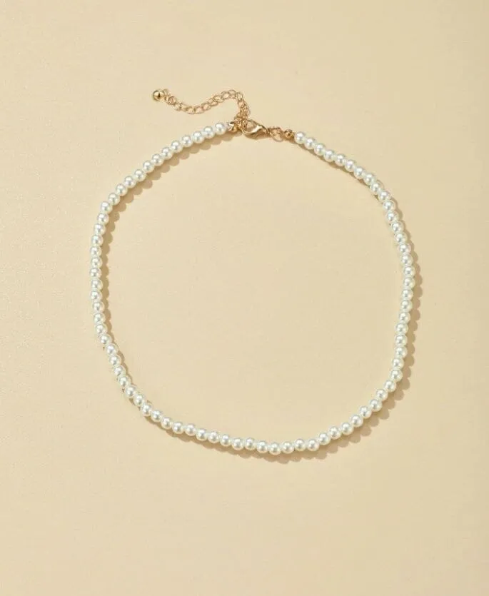 Bridal Minimalist Pearl Choker Necklace, Bridesmaid Pearl Bead Necklace, Elegant Wedding Pearl Necklace, Simple Pearl Jewelry