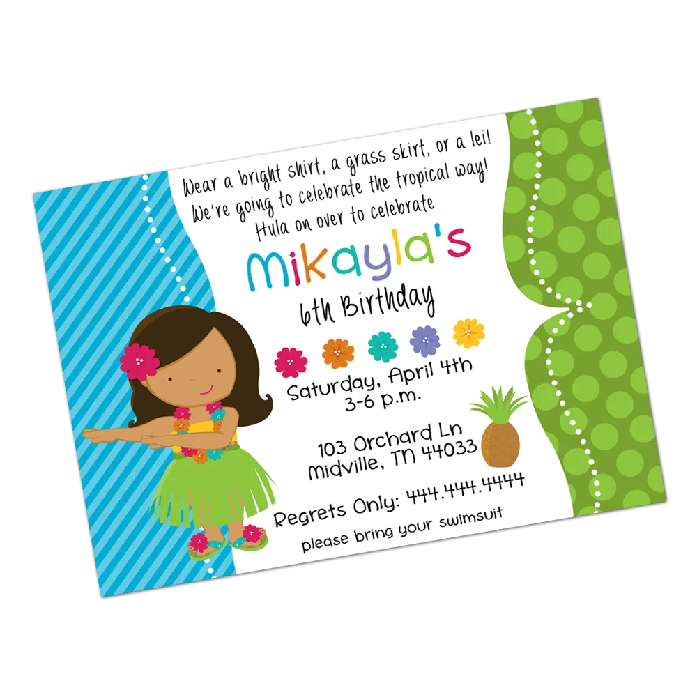Brunette Luau Girl Digital Birthday Invitation