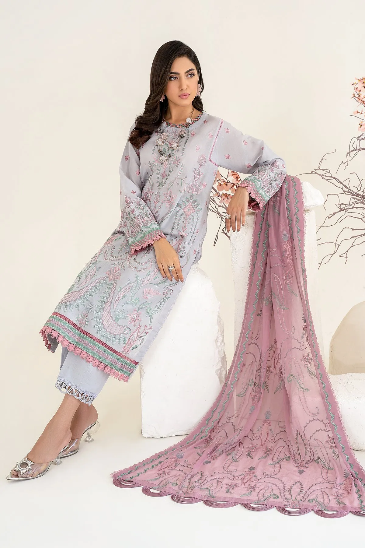 Classic Embroidered Grey Pakistani Salwar Kameez Dupatta Salwar Suit