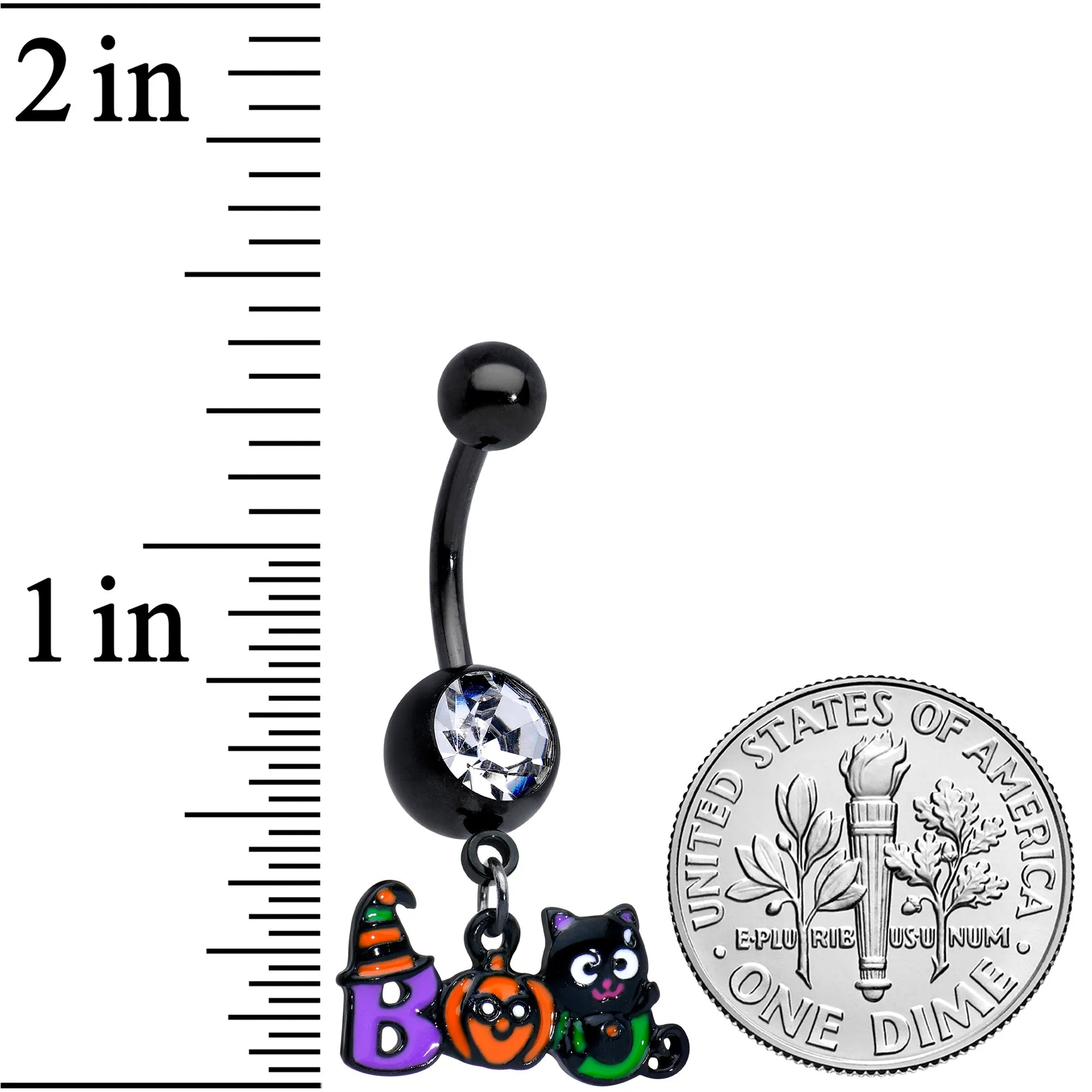 Clear Gem Black Boo Party Halloween Dangle Belly Ring