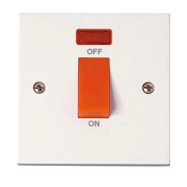 Click Polar PRW201 White Moulded 45A DP Plate Switch With Neon