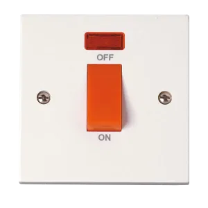 Click Polar PRW201 White Moulded 45A DP Plate Switch With Neon