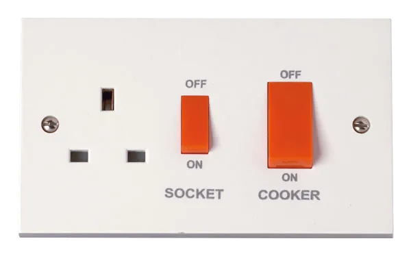 Click Polar PRW204 White Moulded 45A Cooker Switch With 13A DP Switched Socket Outlet