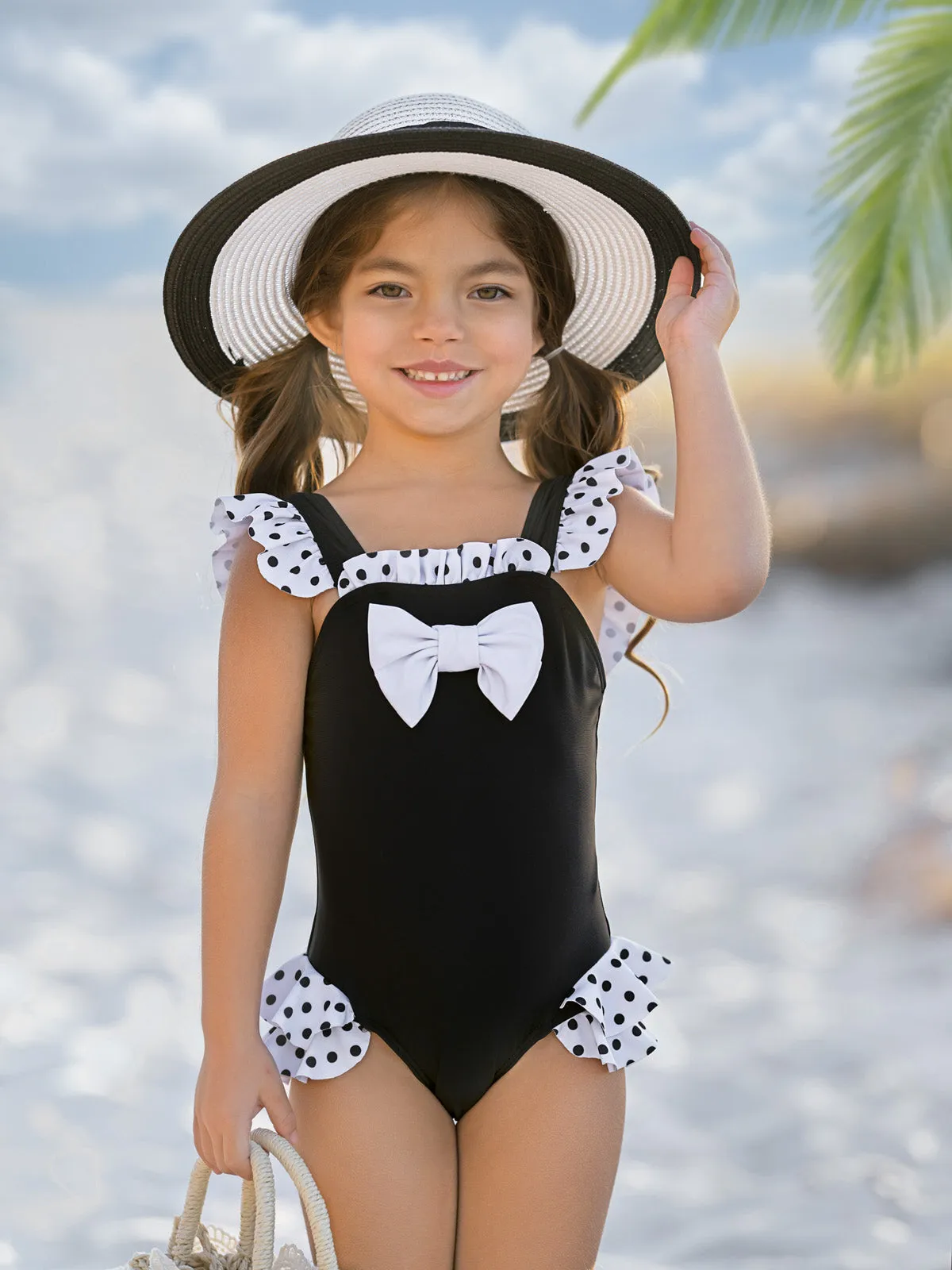 Coastal Charm Polka Dot Bow One Piece Swimsuit