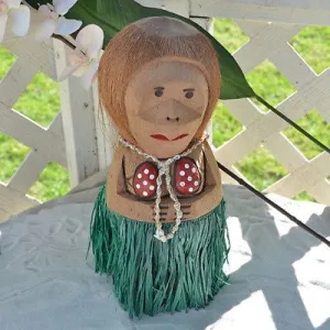 Coconut Monkey Mama with Shell Necklace Figurine for Luau Hawaiian Party Decor