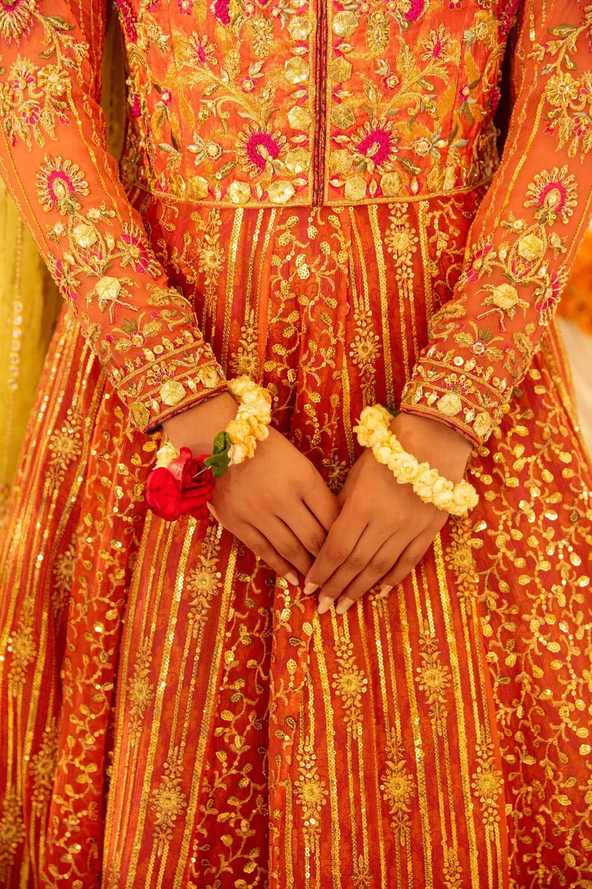 Coral Pink Embroidered Pakistani Wedding Dress Pishwas Frock Style
