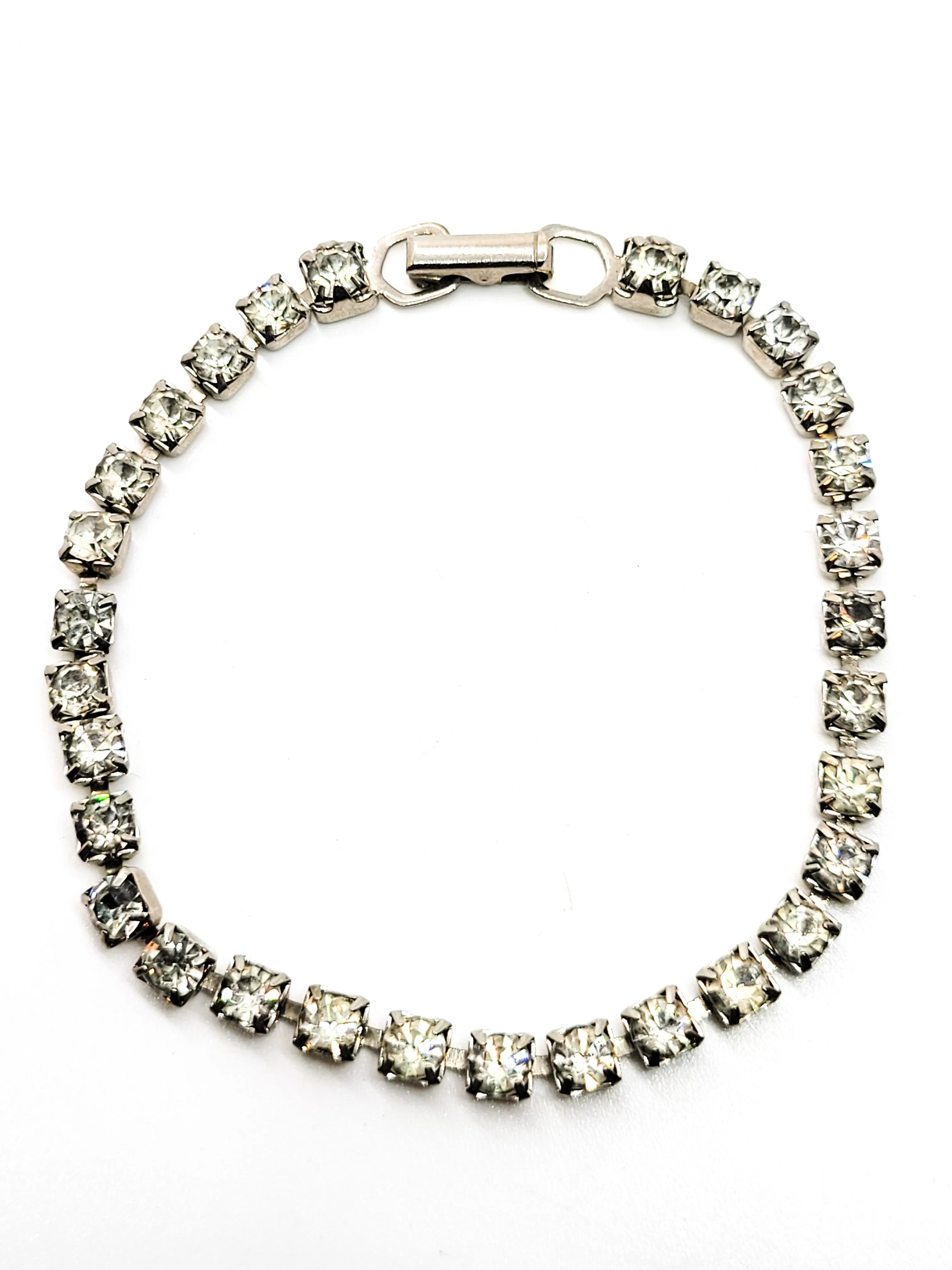 Dainty Single row simple clear silver toned vintage rhinestone tennis bracelet