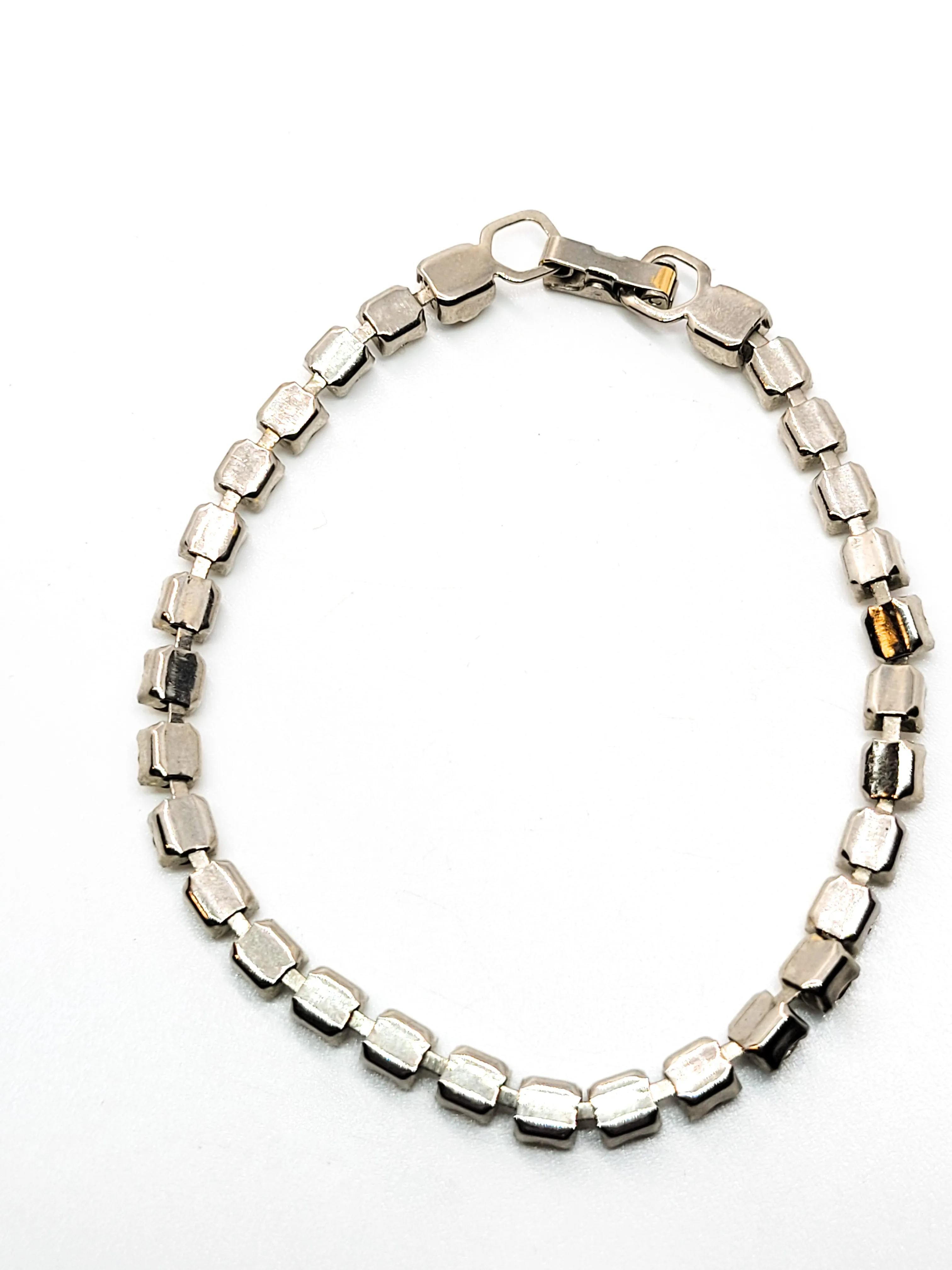 Dainty Single row simple clear silver toned vintage rhinestone tennis bracelet