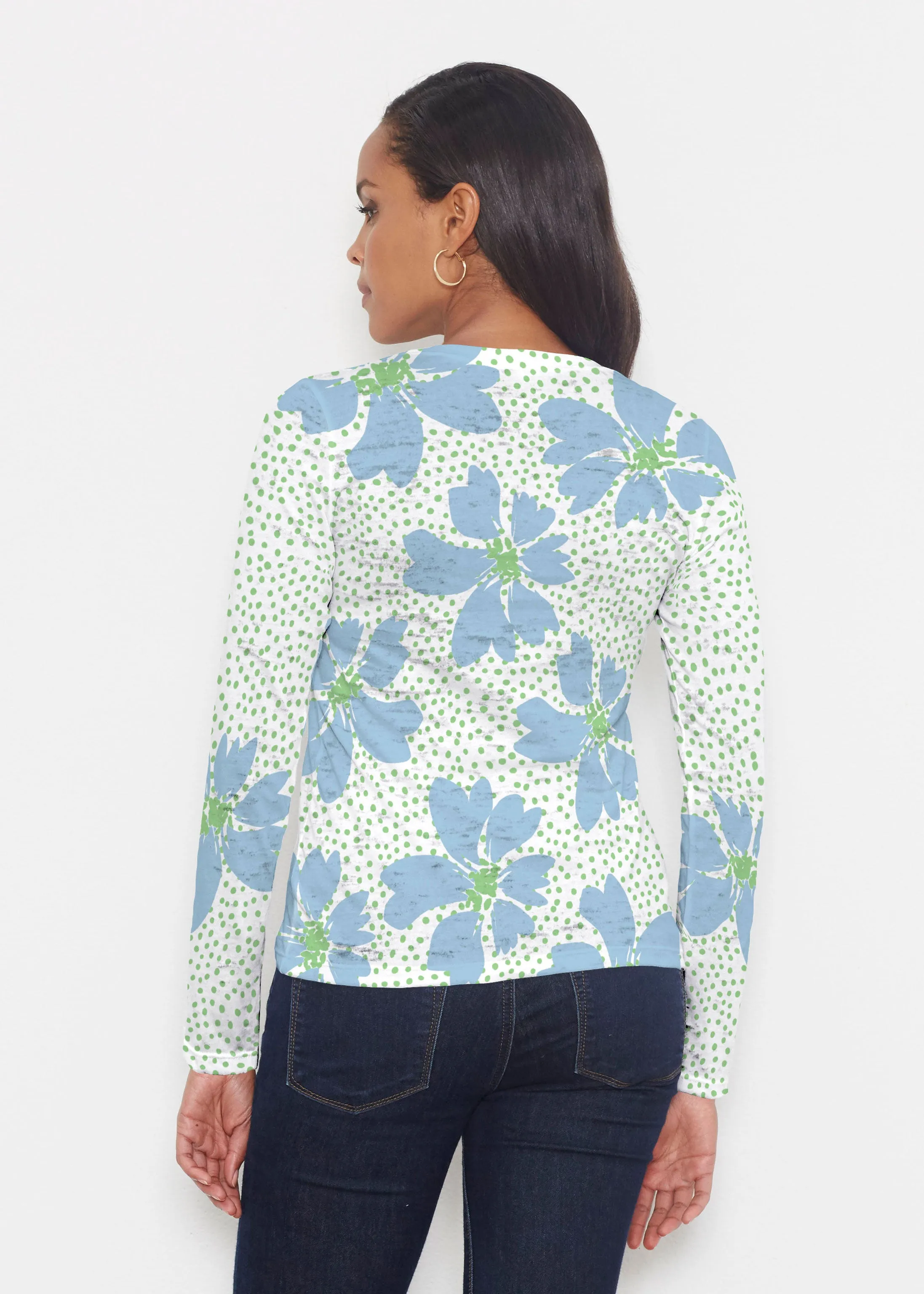 Daisy Dots Blue (8081) ~ Signature Long Sleeve Crew Shirt