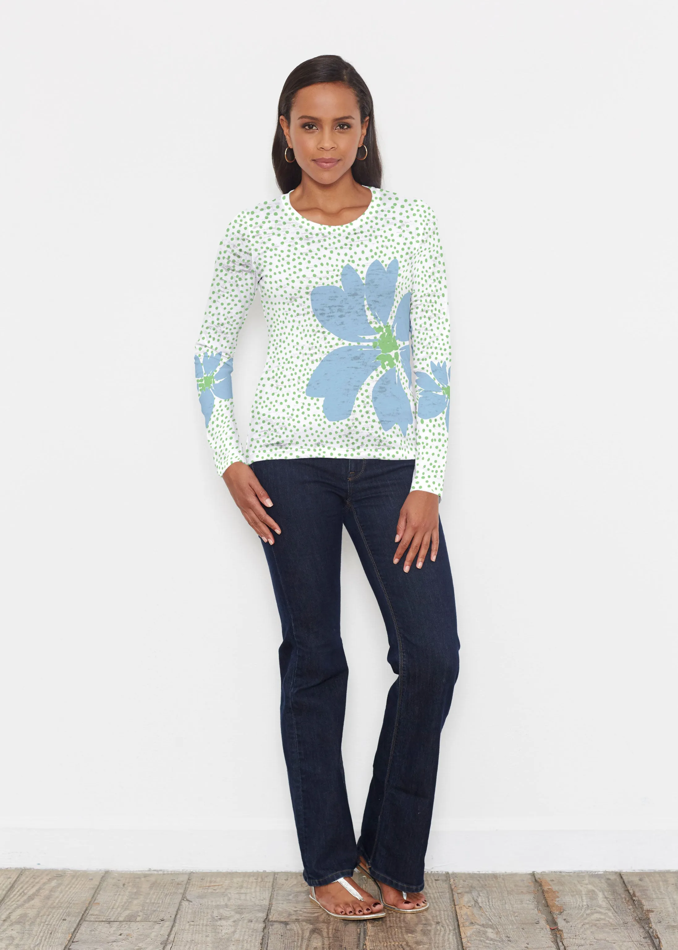 Daisy Dots Blue (8081) ~ Signature Long Sleeve Crew Shirt