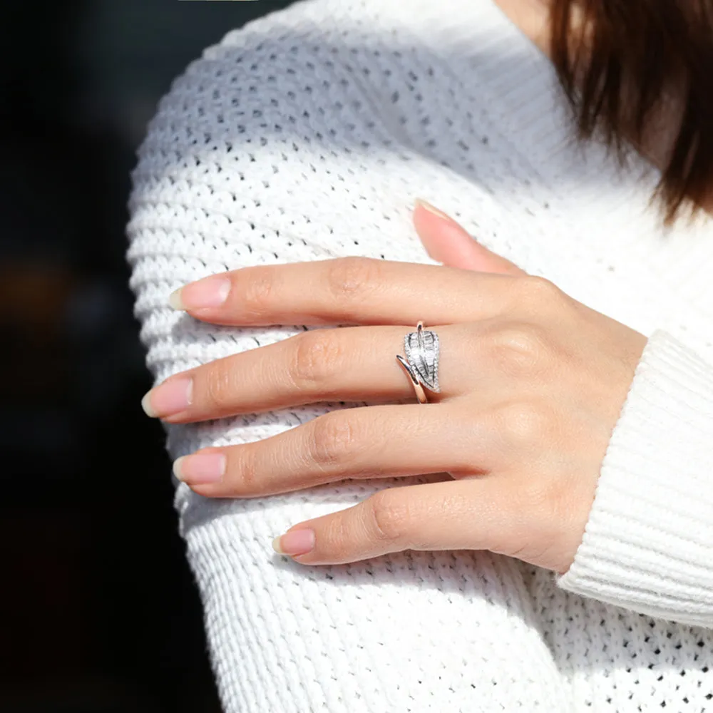 Diamond Tropical Palm Tree Leaf Wrap Ring