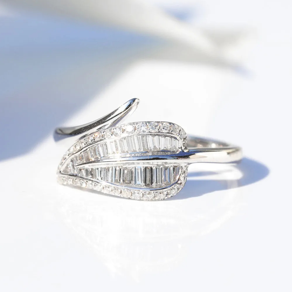 Diamond Tropical Palm Tree Leaf Wrap Ring