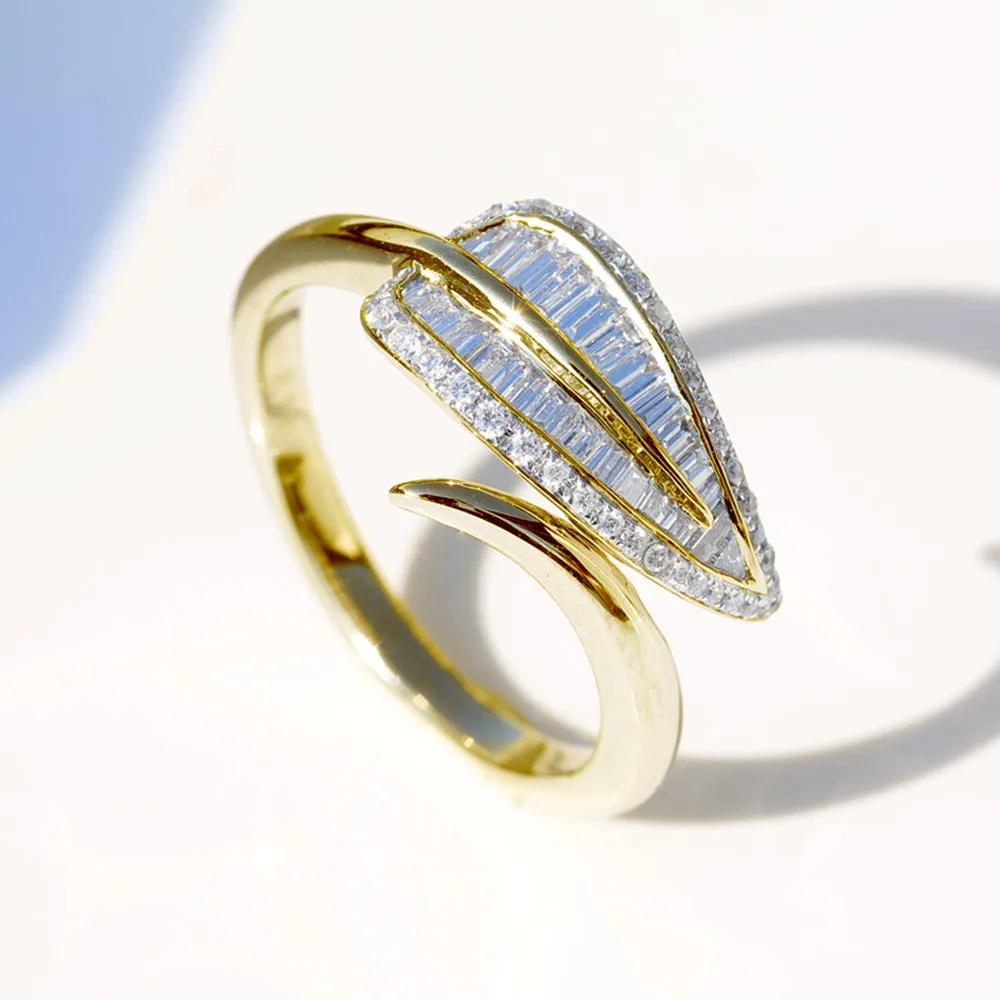 Diamond Tropical Palm Tree Leaf Wrap Ring