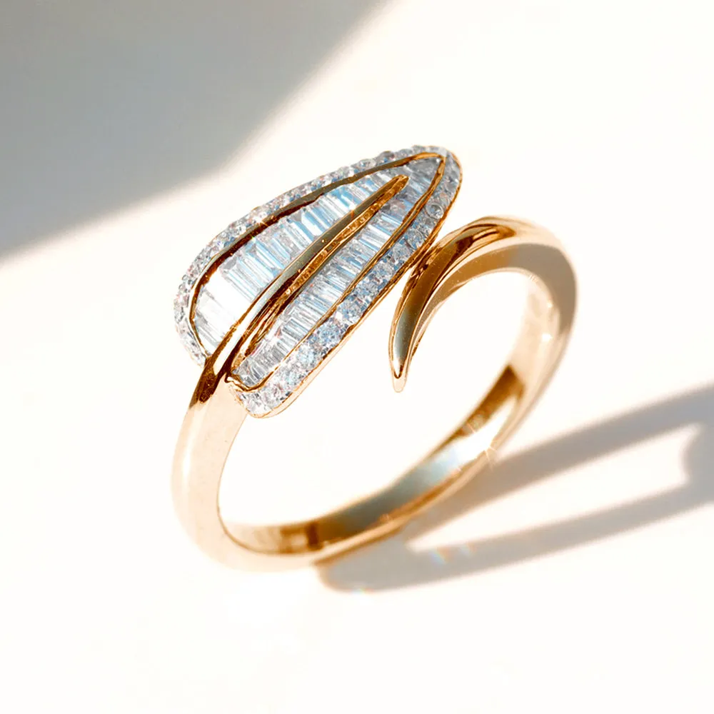 Diamond Tropical Palm Tree Leaf Wrap Ring