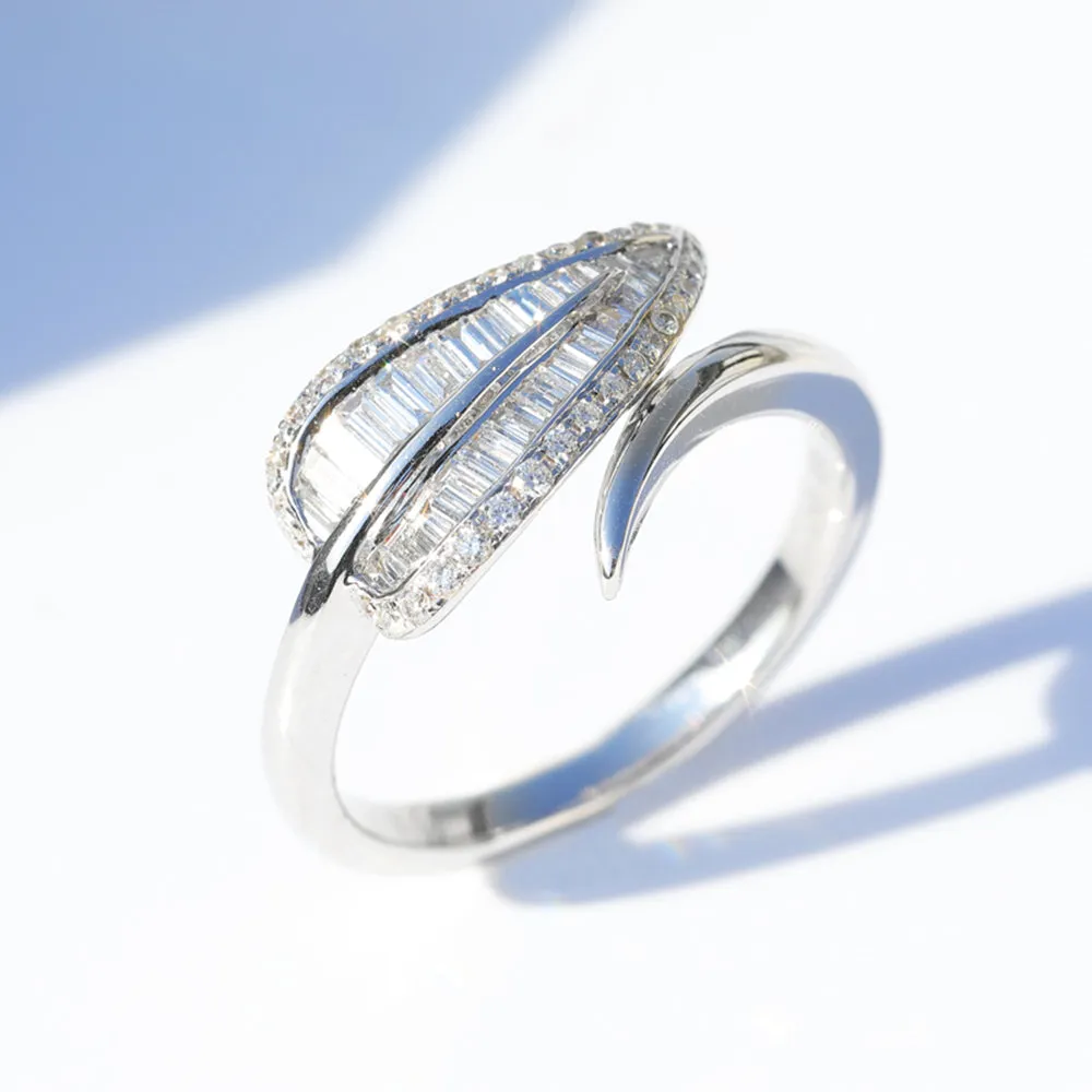 Diamond Tropical Palm Tree Leaf Wrap Ring