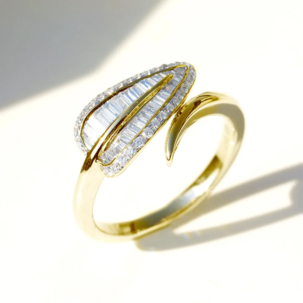 Diamond Tropical Palm Tree Leaf Wrap Ring