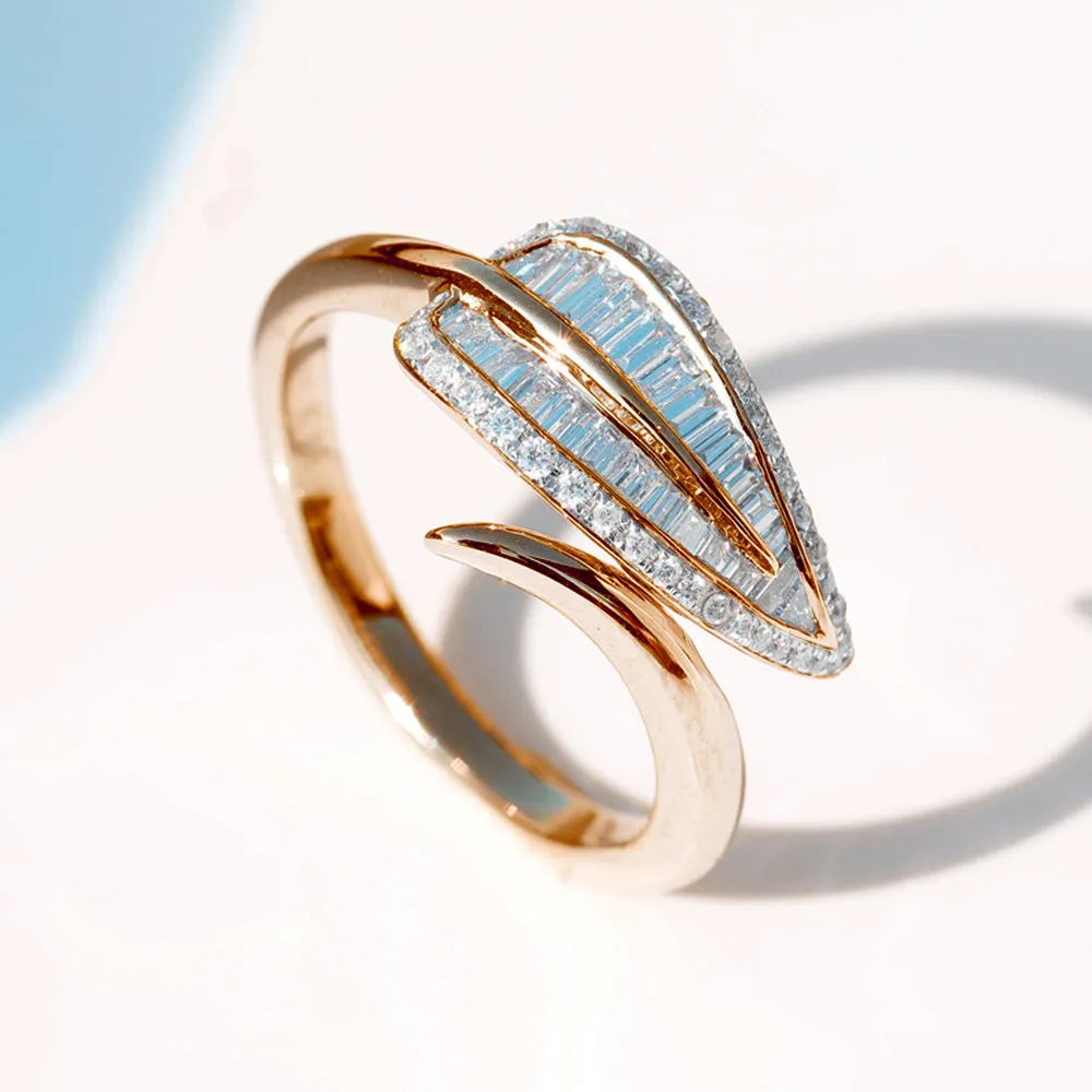 Diamond Tropical Palm Tree Leaf Wrap Ring